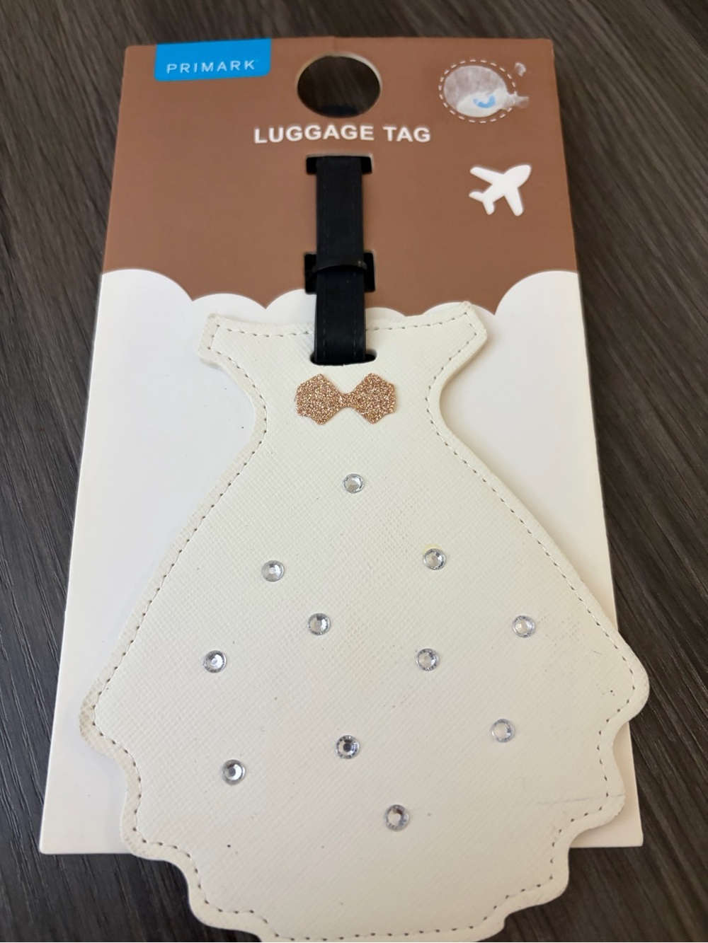 Primark Kids Cream Dress Luggage Tag with Glitter Bow